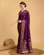 Thumbnail for Vedant Vastram Soft Litchi Silk Banarasi Silk Saree - Wine - Distacart