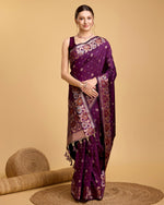 Thumbnail for Vedant Vastram Soft Litchi Silk Banarasi Silk Saree - Wine - Distacart