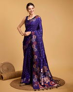 Thumbnail for Vedant Vastram Soft Litchi Silk Banarasi Silk Saree - Violet - Distacart