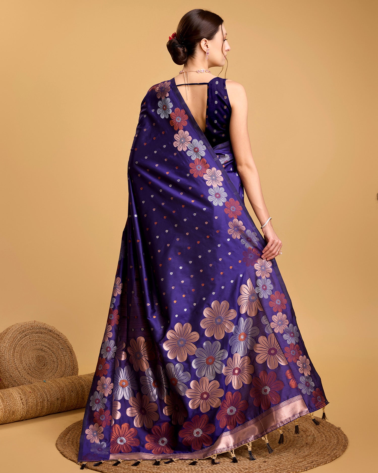 Vedant Vastram Soft Litchi Silk Banarasi Silk Saree - Violet - Distacart