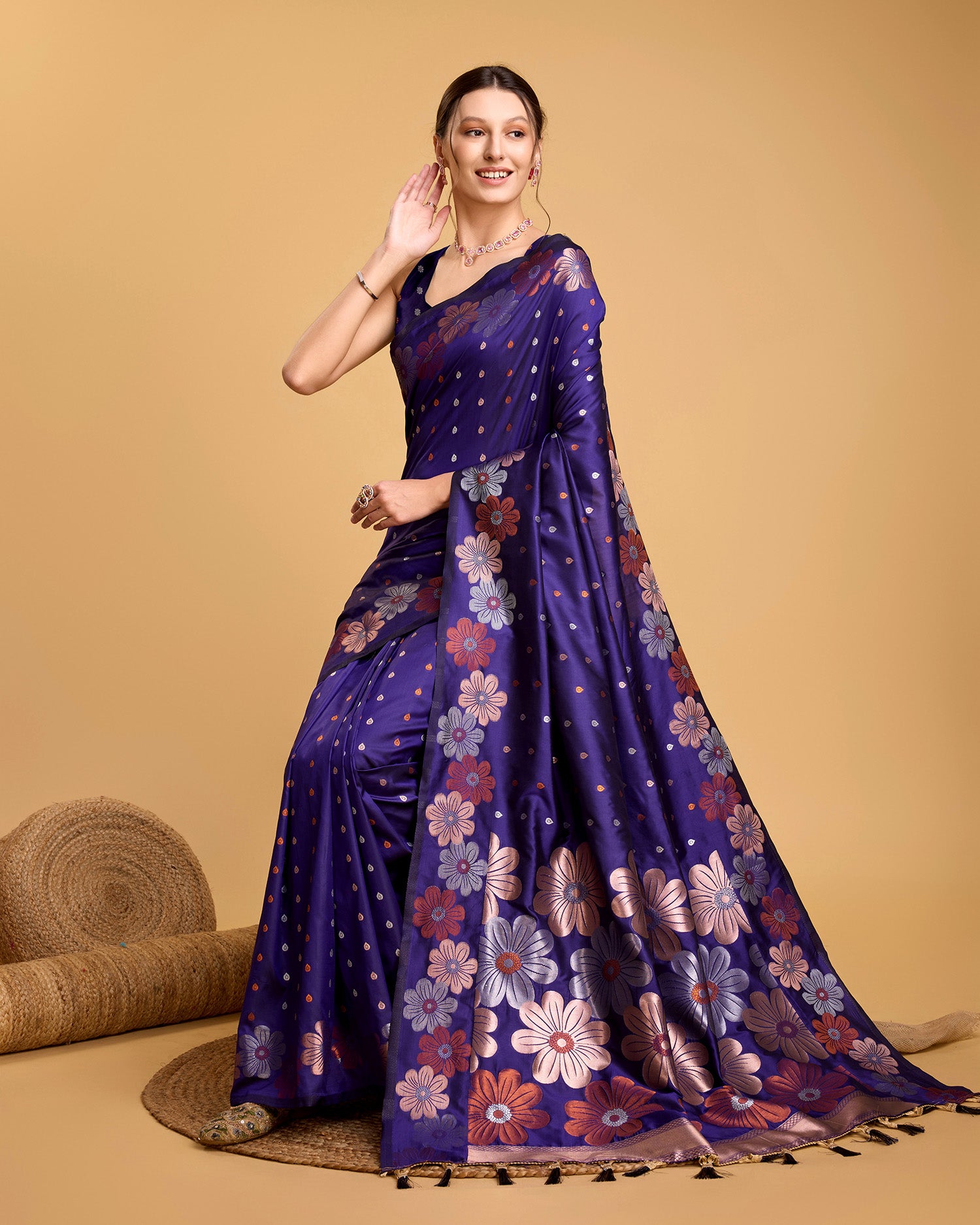 Vedant Vastram Soft Litchi Silk Banarasi Silk Saree - Violet - Distacart