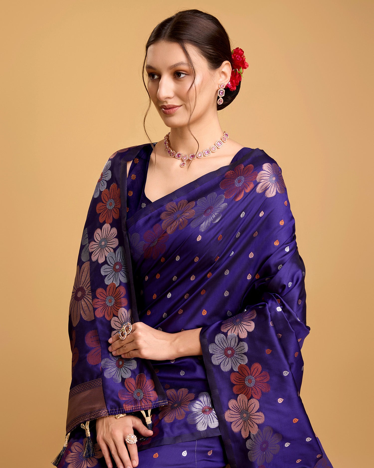 Vedant Vastram Soft Litchi Silk Banarasi Silk Saree - Violet - Distacart