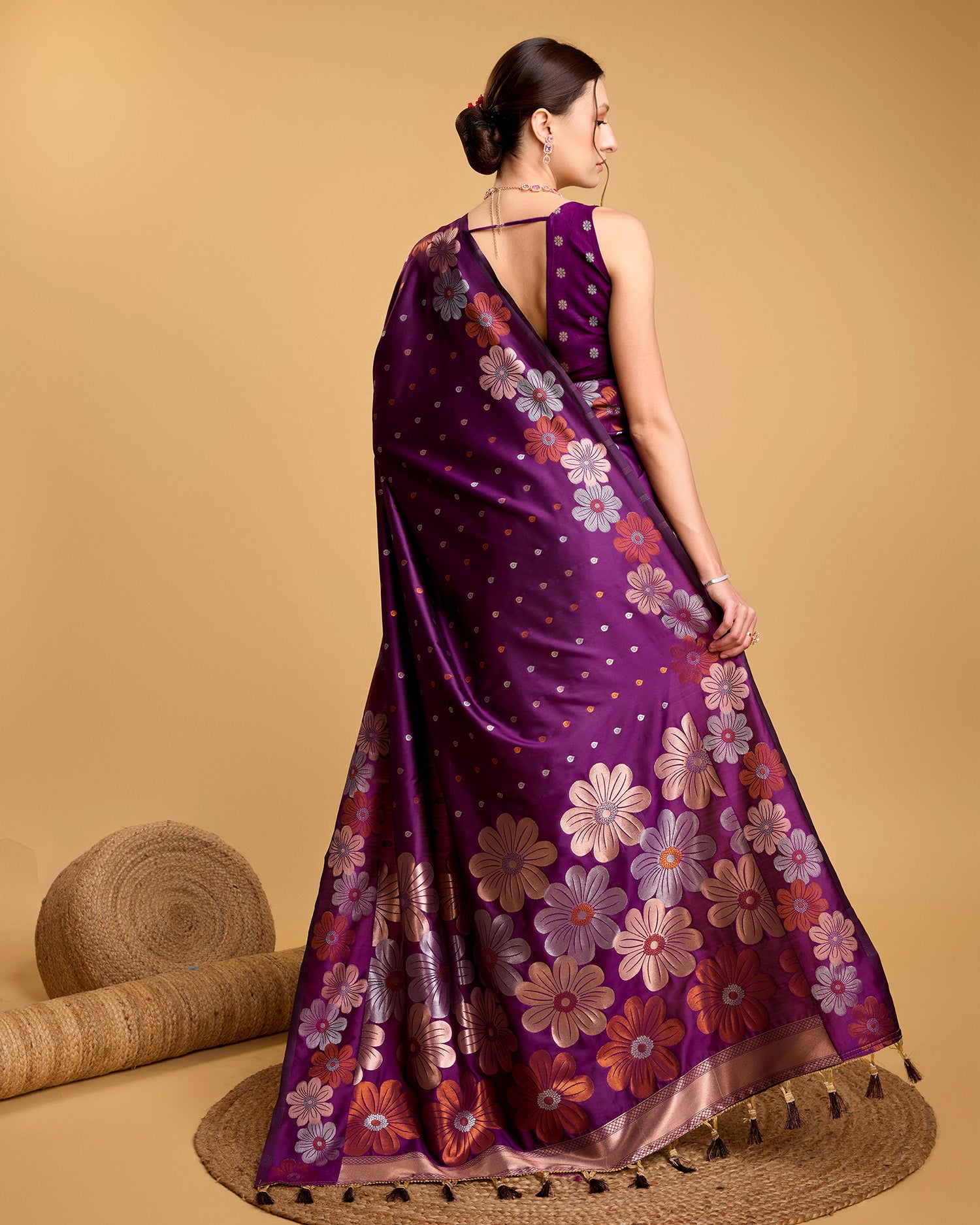Vedant Vastram Soft Litchi Silk Banarasi Silk Saree - Wine - Distacart
