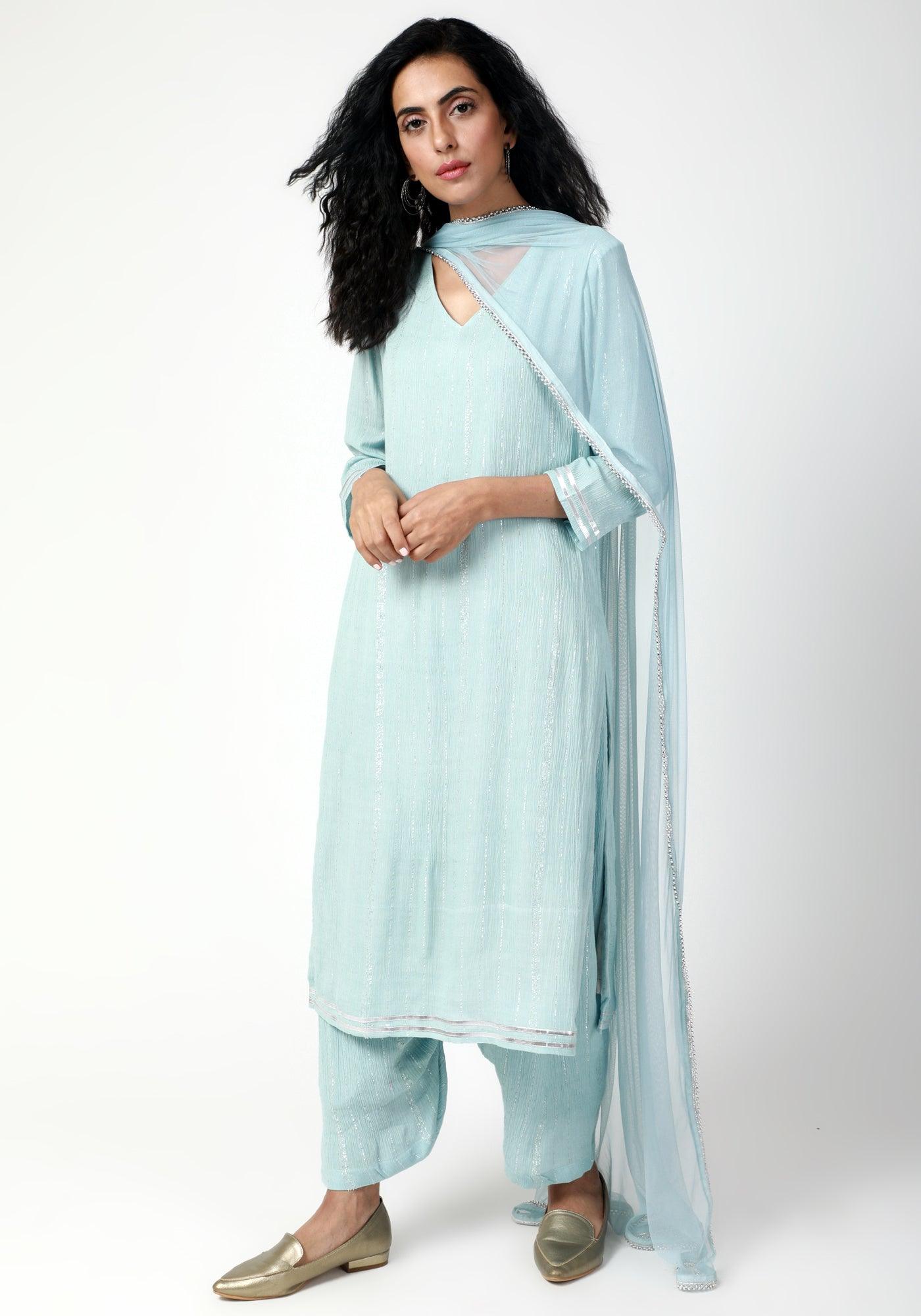 trueBrowns Blue Gota Slit Kurta-Ruffled Pant - Distacart
