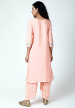 Thumbnail for trueBrowns Peach Laced Kurta-Ruffled Pant-Dupatta - Distacart