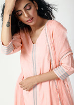 Thumbnail for trueBrowns Peach Laced Kurta-Ruffled Pant-Dupatta - Distacart