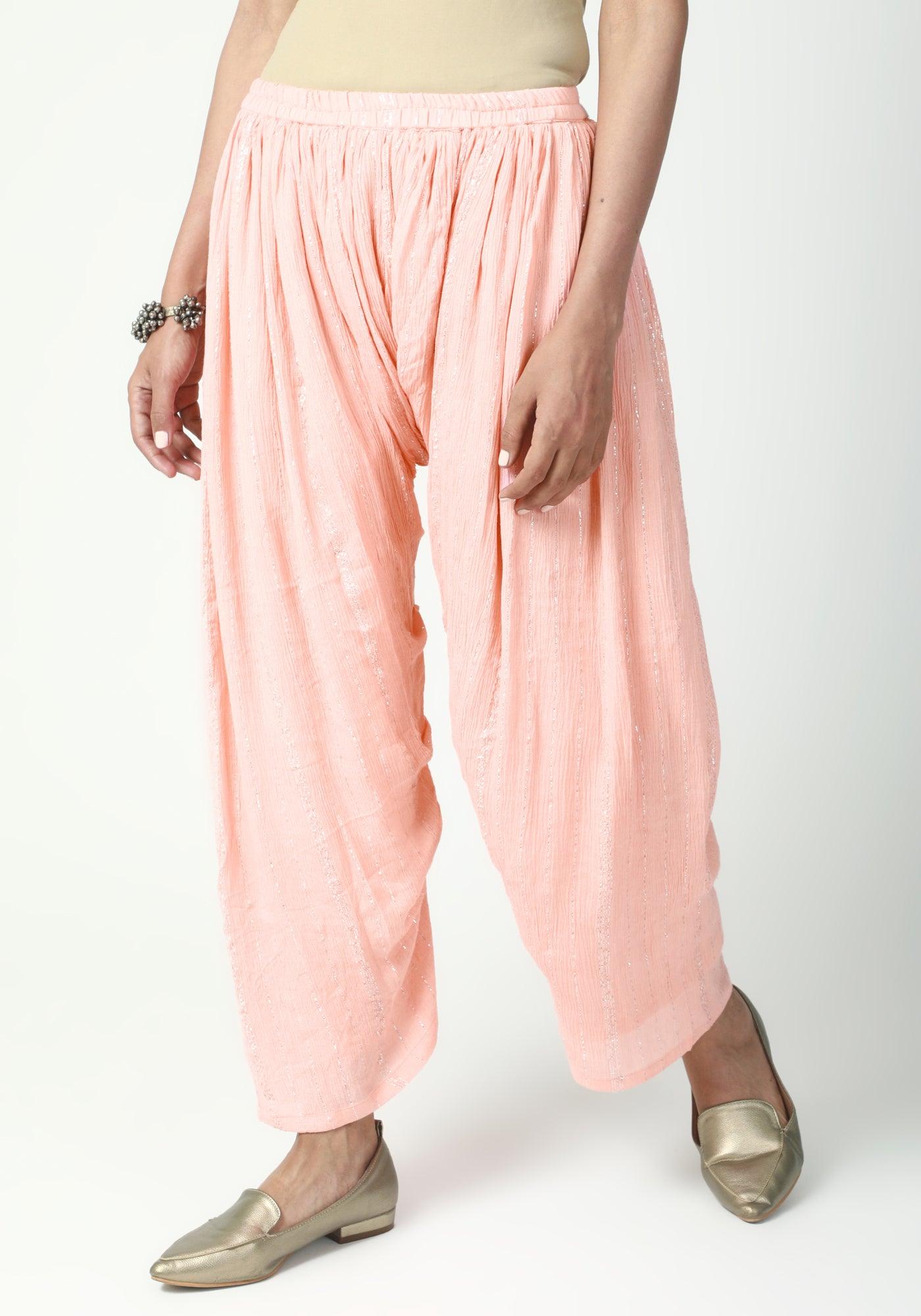 trueBrowns Peach Laced Kurta-Ruffled Pant-Dupatta - Distacart