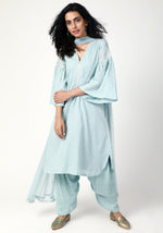 Thumbnail for trueBrowns Blue Silver Laced Kurta- Ruffled Pant-Dupatta - Distacart