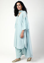 Thumbnail for trueBrowns Blue Silver Laced Kurta- Ruffled Pant-Dupatta - Distacart