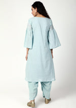 Thumbnail for trueBrowns Blue Silver Laced Kurta- Ruffled Pant-Dupatta - Distacart