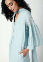 Thumbnail for trueBrowns Blue Silver Laced Kurta- Ruffled Pant-Dupatta - Distacart