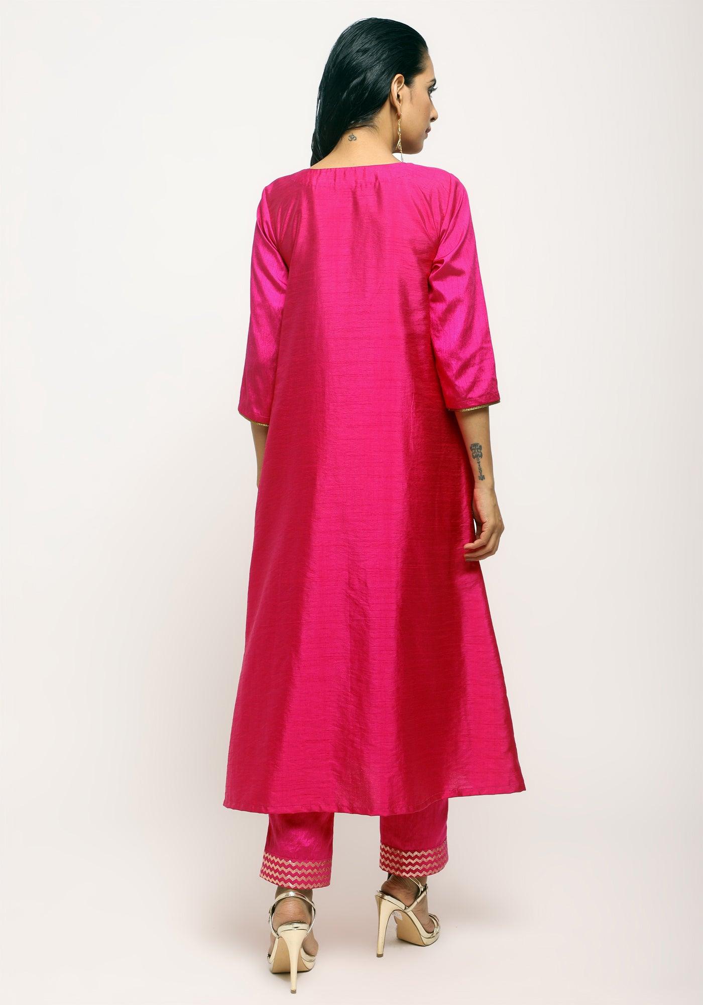 trueBrowns Pink Laced Kurta- Foil Pant - Distacart