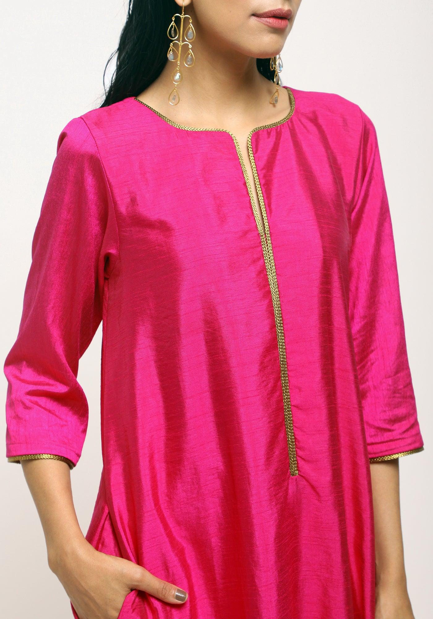 trueBrowns Pink Laced Kurta- Foil Pant - Distacart