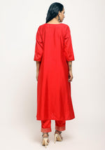 Thumbnail for trueBrowns Orange Laced Kurta- Foil Pant - Distacart