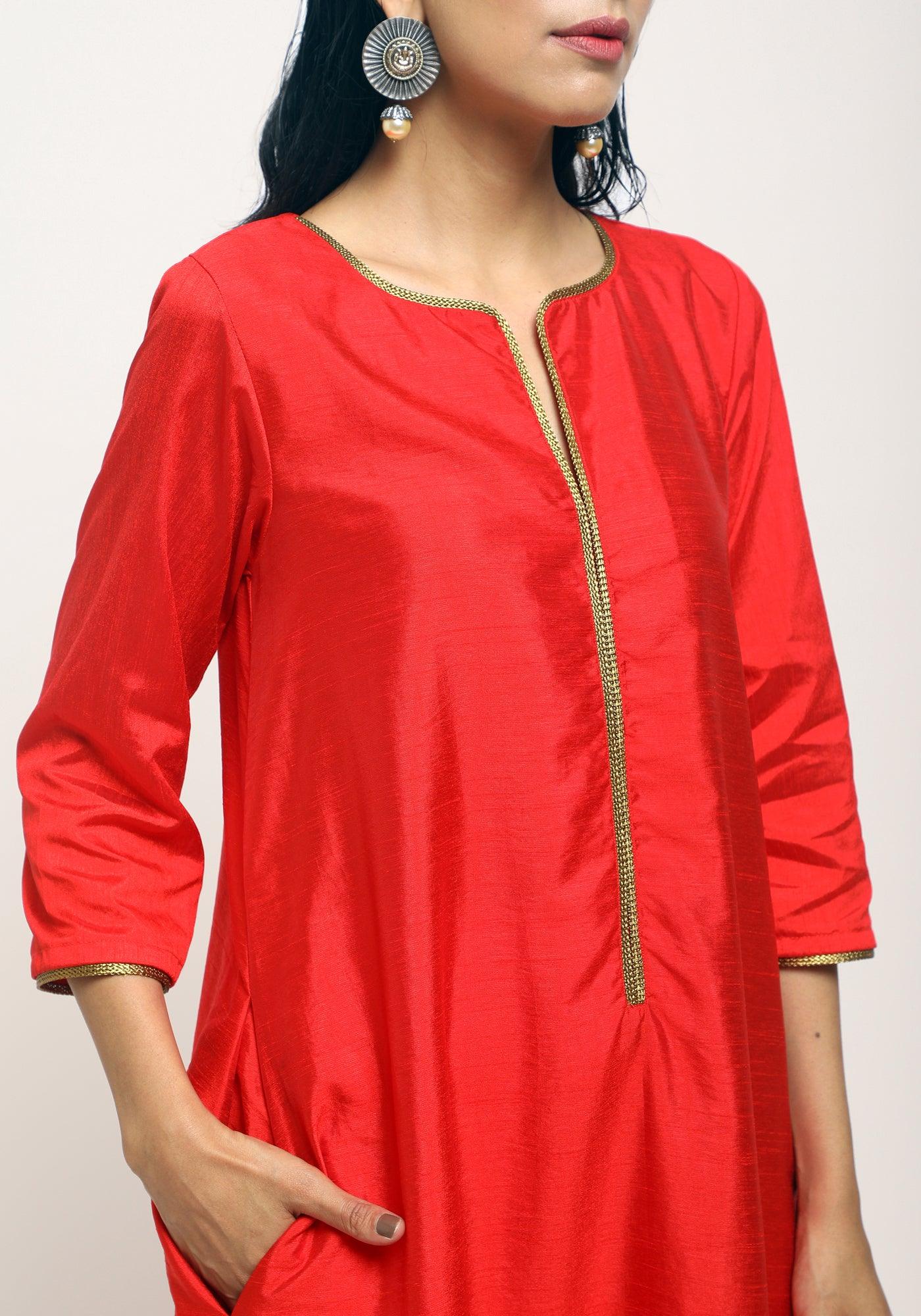 trueBrowns Orange Laced Kurta- Foil Pant - Distacart