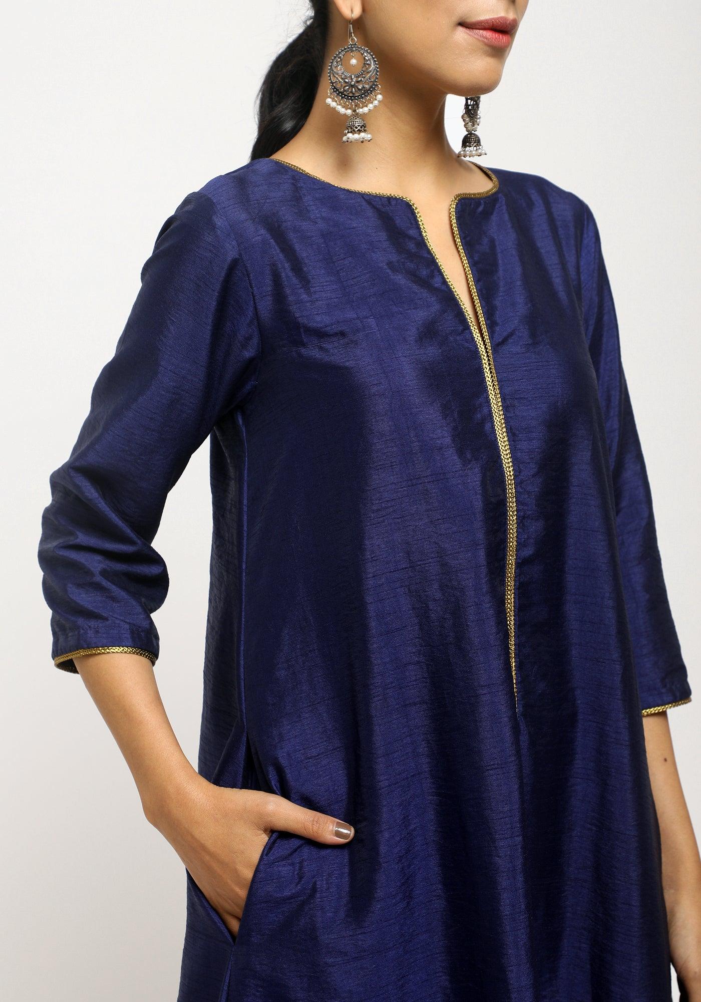 trueBrowns Blue Laced Kurta- Foil Pant - Distacart