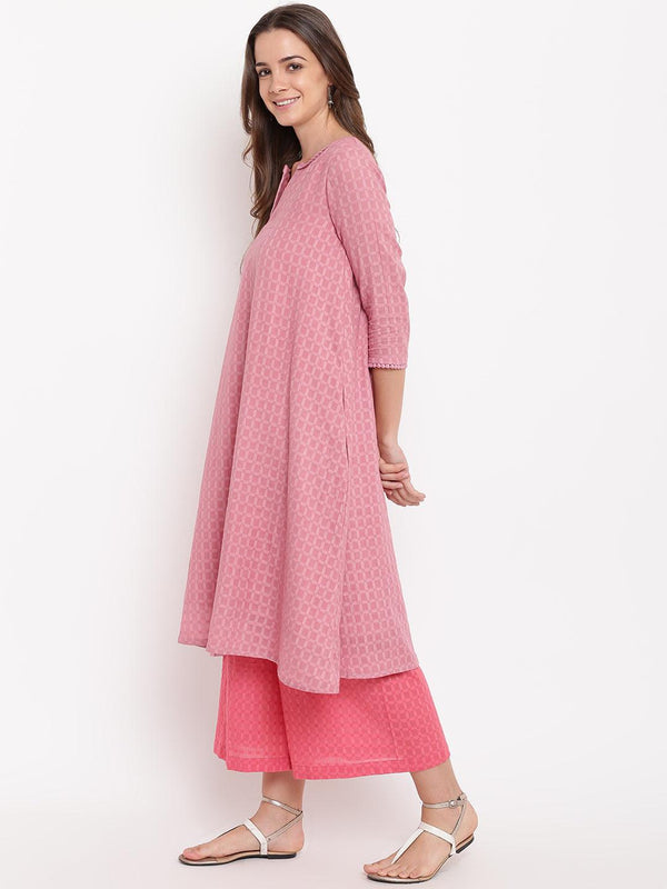 trueBrowns Pink Grid Dobby Kurta-Contrast Palazzo - Distacart