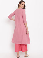Thumbnail for trueBrowns Pink Grid Dobby Kurta-Contrast Palazzo - Distacart