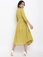 Thumbnail for trueBrowns Cotton Overlap Flare Dress - Green - Distacart