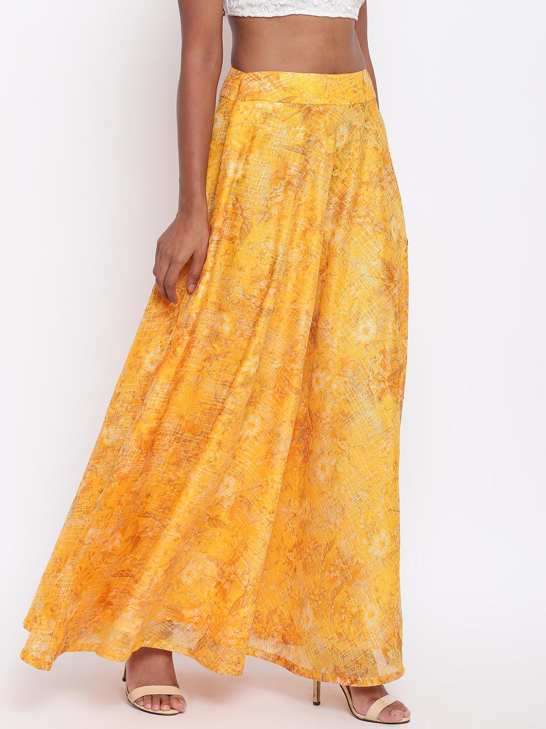 trueBrowns Yellow Foil Organza Skirt - Distacart