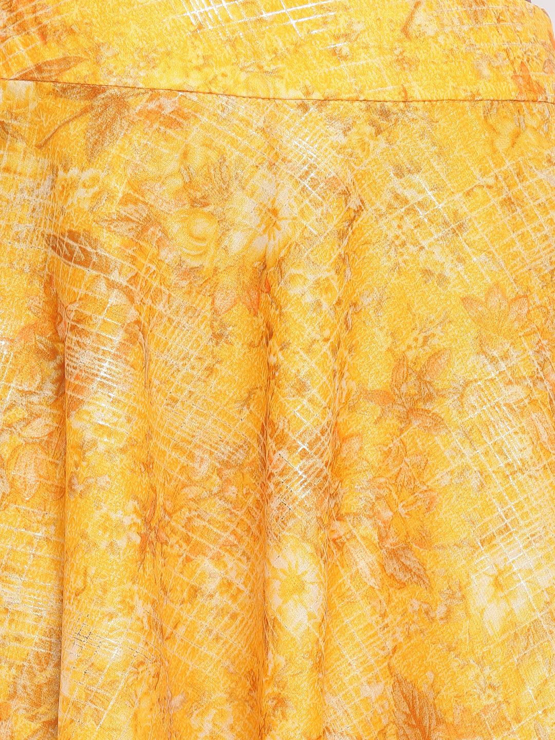 trueBrowns Yellow Foil Organza Skirt - Distacart
