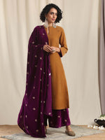 Thumbnail for trueBrowns Wine Velvet Embroidered Shawl - Distacart