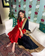 Thumbnail for trueBrowns Black Velvet Embroidered Lace Shawl - Distacart