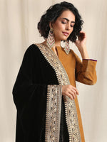 Thumbnail for trueBrowns Black Velvet Embroidered Lace Shawl - Distacart