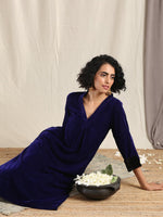 Thumbnail for trueBrowns Blue Velvet Slit Kurta - Distacart