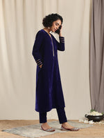 Thumbnail for trueBrowns Blue Velvet Gota Kurta - Distacart