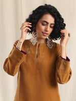 Thumbnail for trueBrowns Brown Velvet Slit Kurta - Distacart