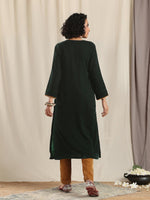 Thumbnail for trueBrowns Green Velvet Slit Kurta - Distacart