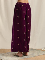 Thumbnail for trueBrowns Wine Velvet Embroidered Palazzo - Distacart