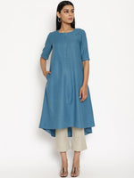 Thumbnail for trueBrowns Cotton Linen Steel Blue Kurta Pant Set - Distacart