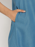 Thumbnail for trueBrowns Cotton Linen Steel Blue Kurta Pant Set - Distacart