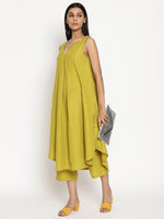 Thumbnail for trueBrowns Cotton Linen Lime Green Sleeveless Flared Kurta Pant Set | Relove - Distacart
