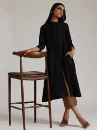 Thumbnail for trueBrowns Cotton Linen Black Kurta Pant Set - Distacart