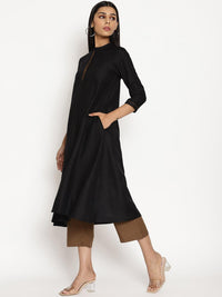 Thumbnail for trueBrowns Cotton Linen Black Kurta Pant Set - Distacart