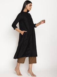 Thumbnail for trueBrowns Cotton Linen Black Kurta Pant Set - Distacart