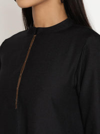 Thumbnail for trueBrowns Cotton Linen Black Kurta Pant Set - Distacart