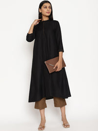Thumbnail for trueBrowns Cotton Linen Black Kurta Pant Set - Distacart