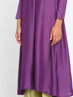 Thumbnail for trueBrowns Silk Purple Gathered Sleeve Flared Kurta Palazzo Set - Distacart