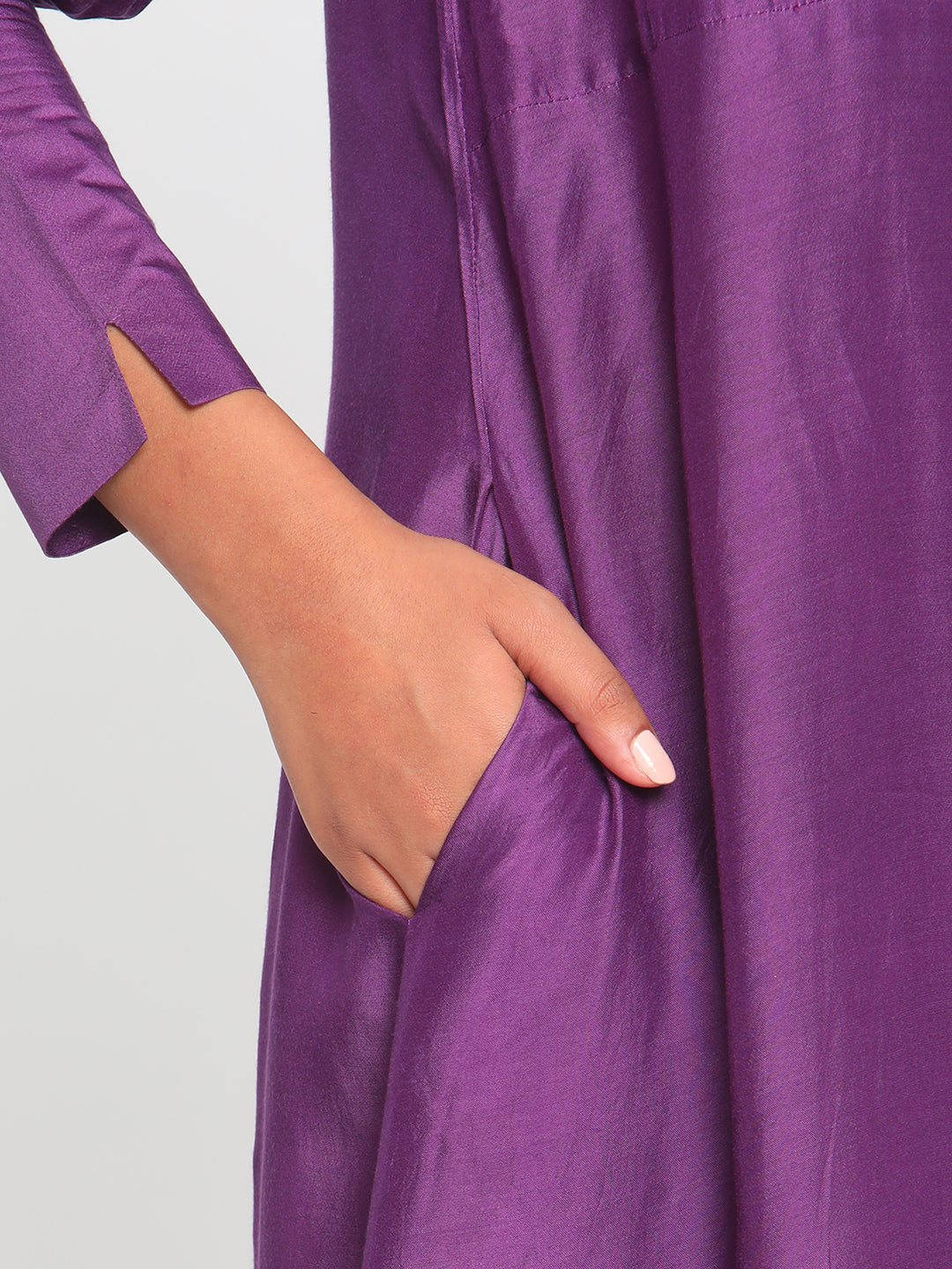 trueBrowns Silk Purple Gathered Sleeve Flared Kurta Palazzo Set - Distacart