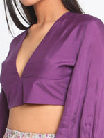 Thumbnail for trueBrowns Silk Purple Gathered Sleeve Blouse - Distacart