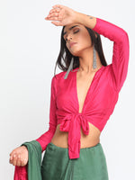 Thumbnail for trueBrowns Silk Pink Tie Up Blouse - Distacart