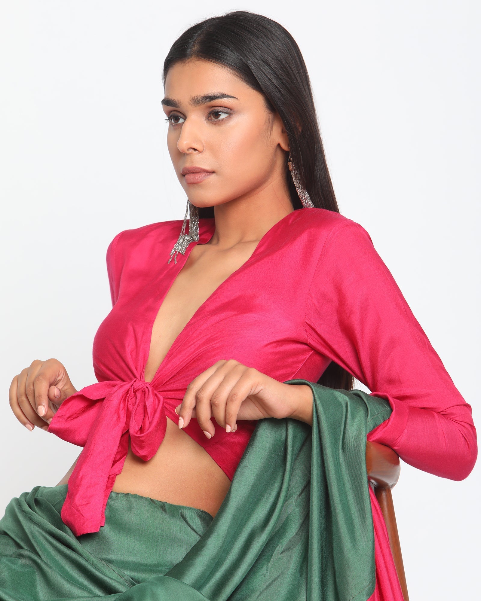 trueBrowns Silk Pink Tie Up Blouse - Distacart