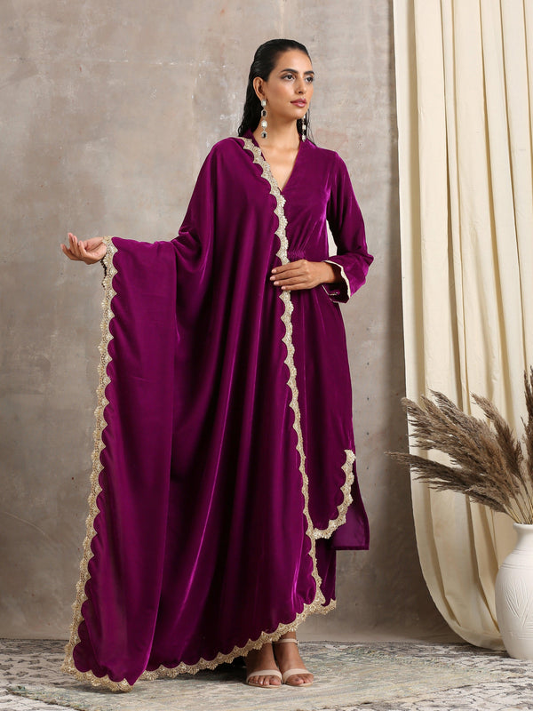 trueBrowns Wine Velvet Lace Shawl - Distacart