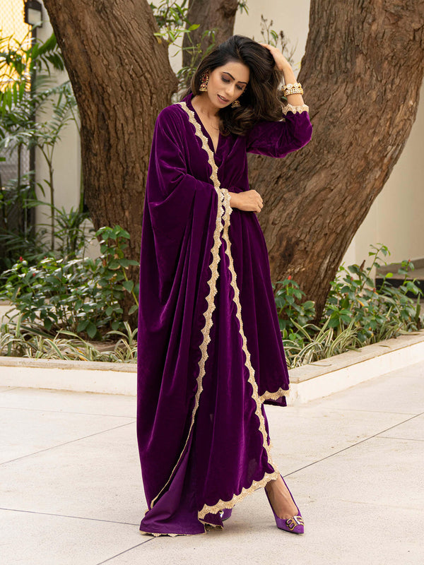 trueBrowns Wine Velvet Lace Shawl - Distacart