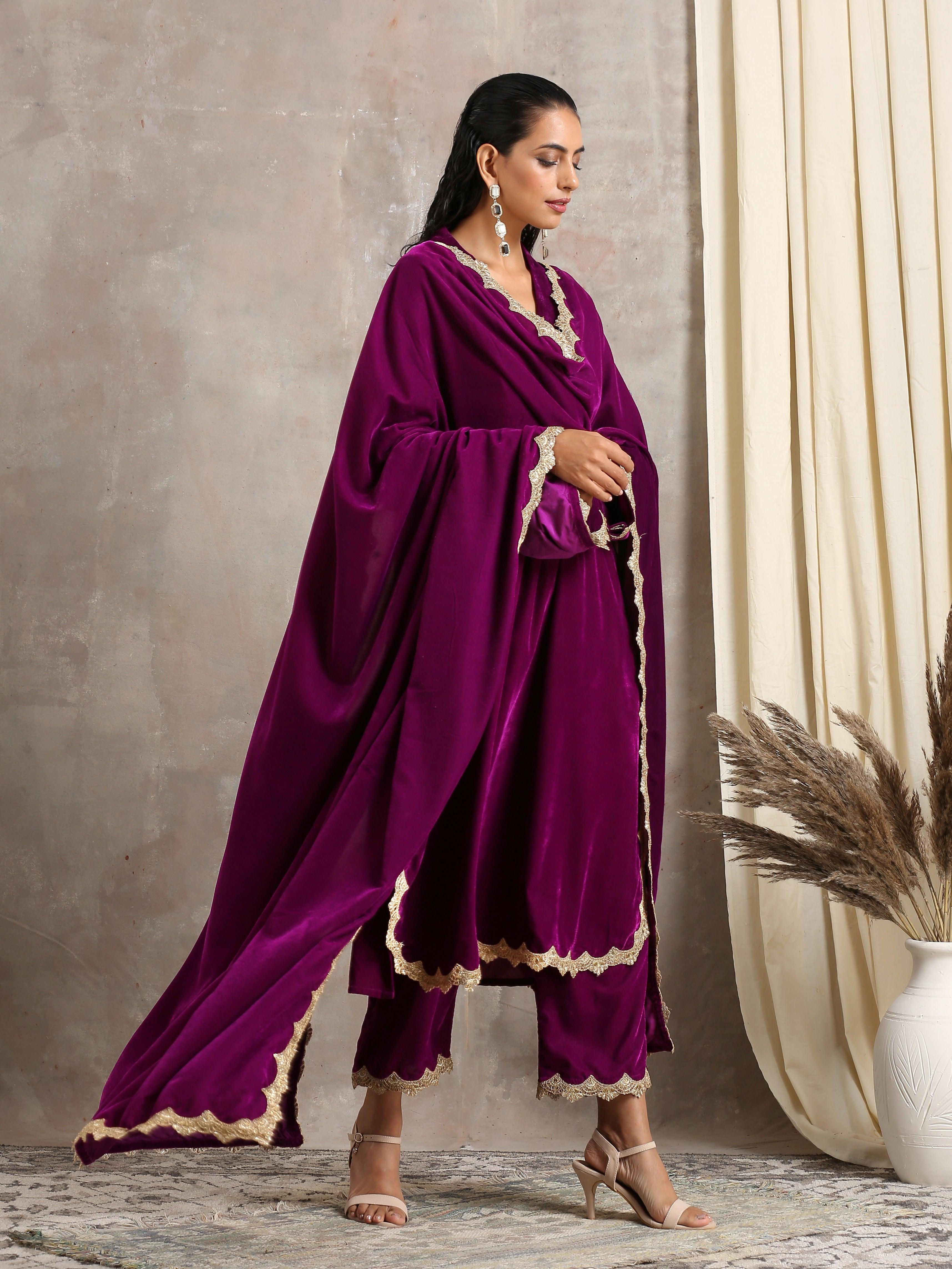 trueBrowns Wine Velvet Lace Shawl - Distacart