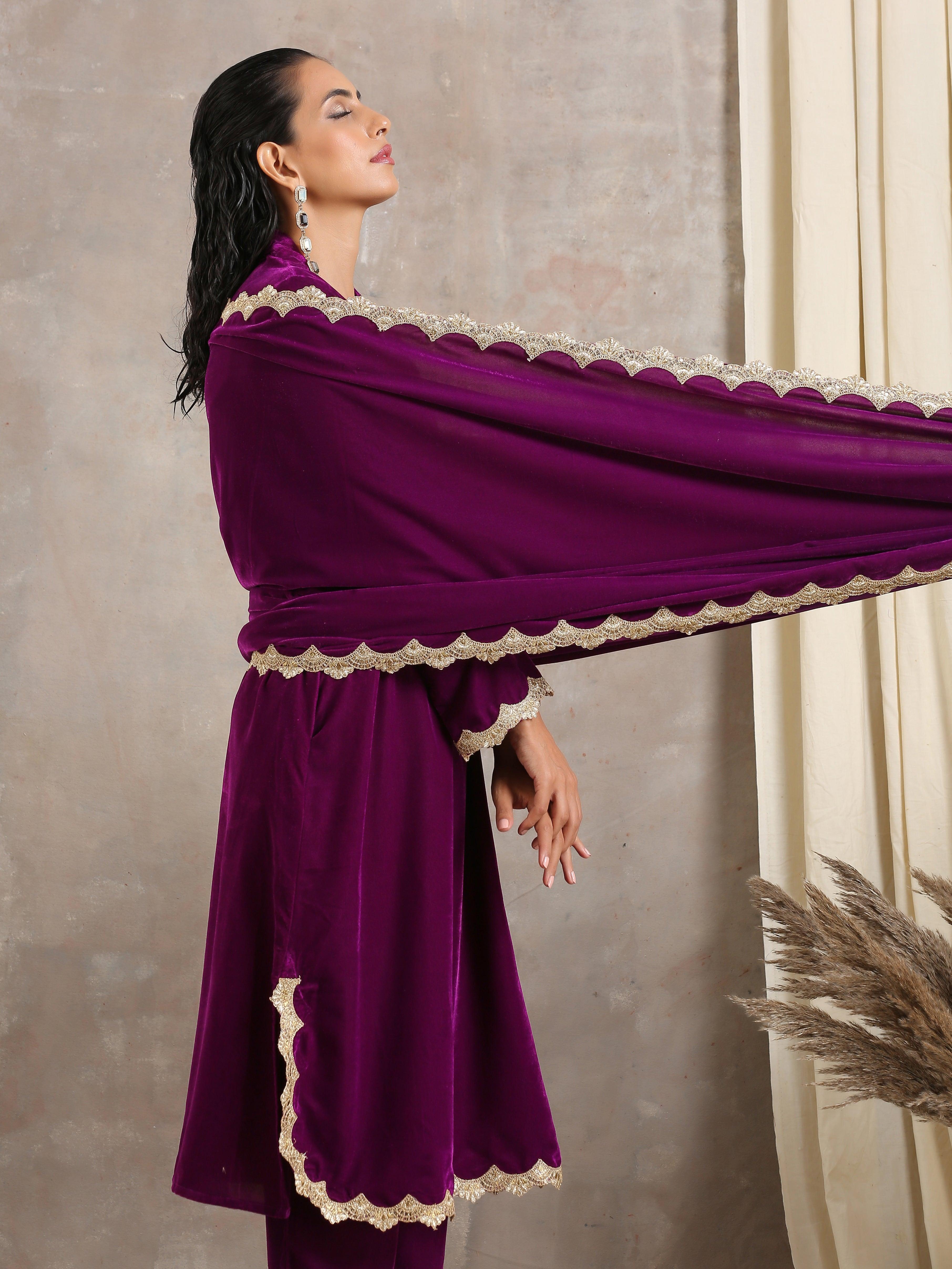 trueBrowns Wine Velvet Lace Shawl - Distacart